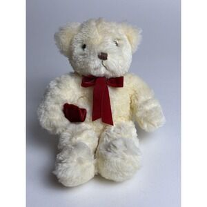 Teddy‎ Bear Blonde Plush Stuffed Animal Red Bow ROSE Sitting T27 {pre-owned}